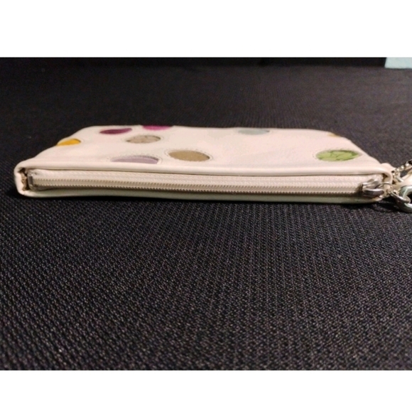 Coach Multicolor Polka Dot White Leather Zipper Closure Wristlet - Picture 10 of 12